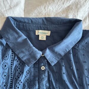 Blue Eyelet Button-Up Shirt